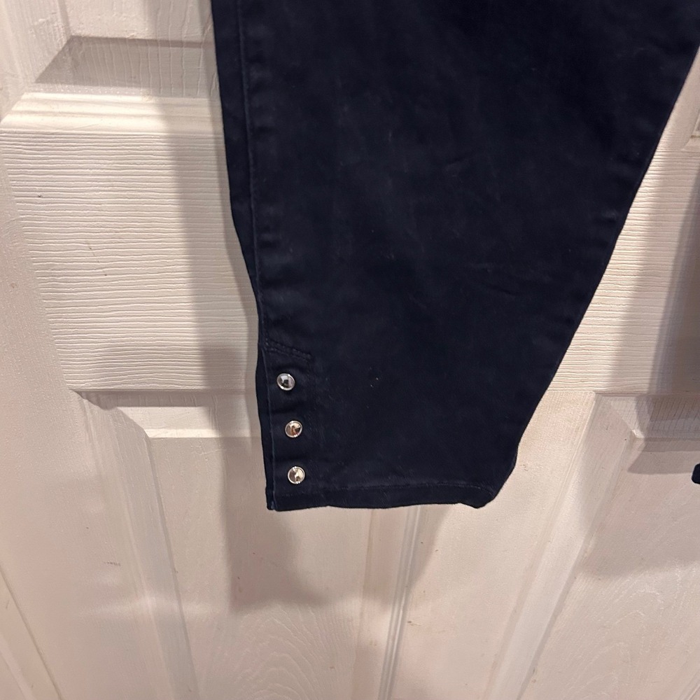 White House Black Market Skimmer Pants‎ Navy Blue Silver Stud Hem Womens 14 - Picture 2 of 8